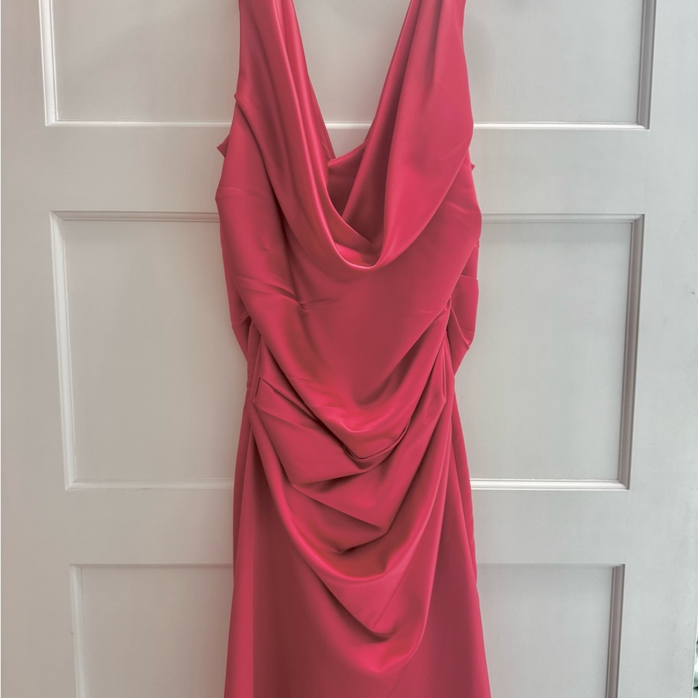 David's Bridal Vibrant Coral satin Dress
